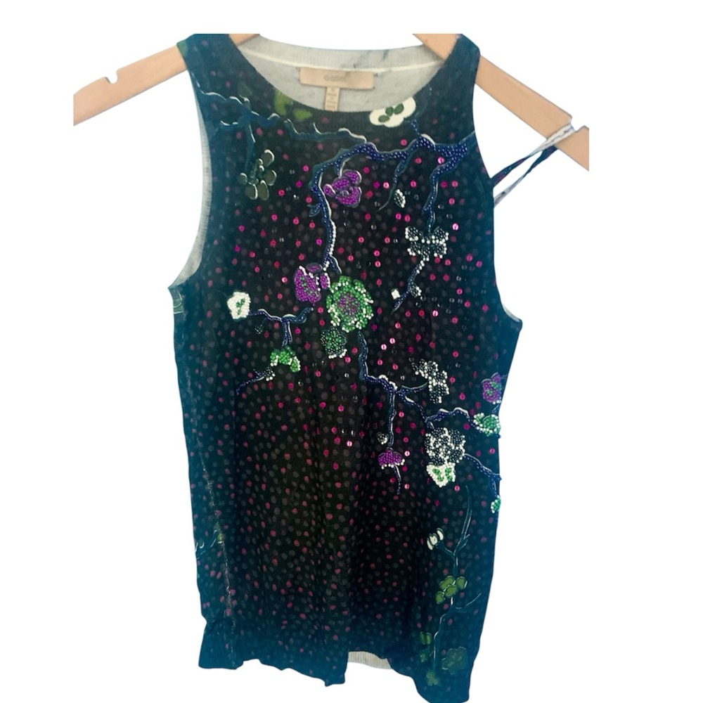 Vintage 90's Y2K Easel Beaded Black Colorful Knit Sleeveless Sweater Size S